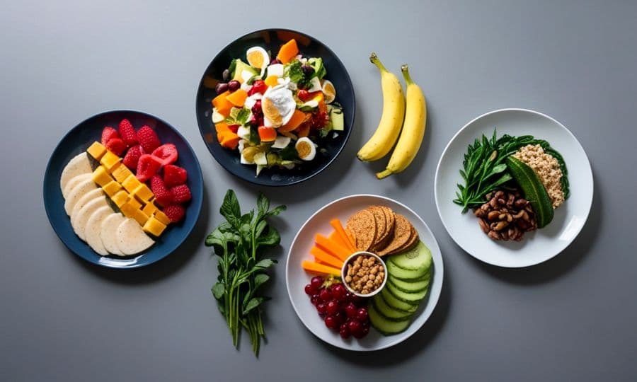 Alimentos saludables con proteínas, carbohidratos y grasas para deportistas
