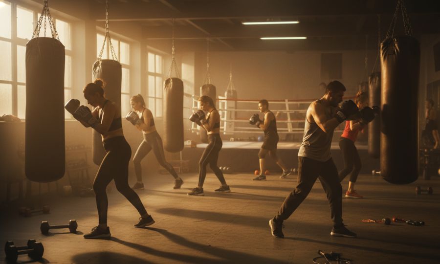 Clase de boxeo para principiantes en gimnasio de Barcelona