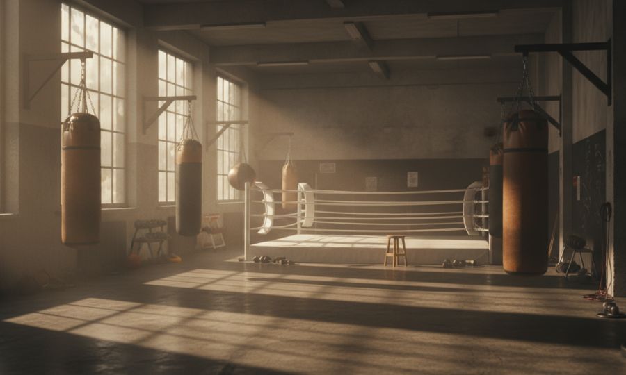 Interior del gimnasio de boxeo Ilion Boxing Club en Les Corts, Barcelona